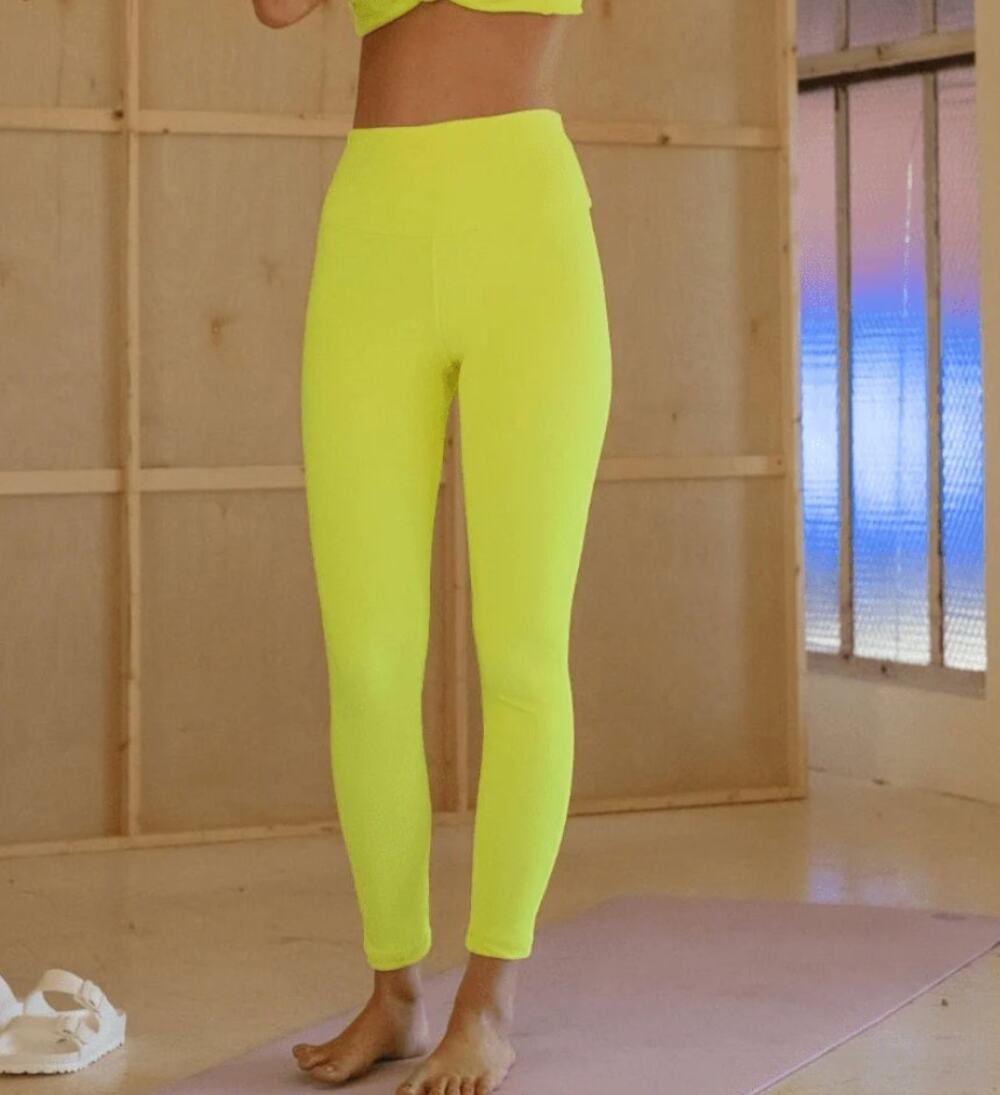 Montce Citron Micro Rib Wide Band Leggings, size S